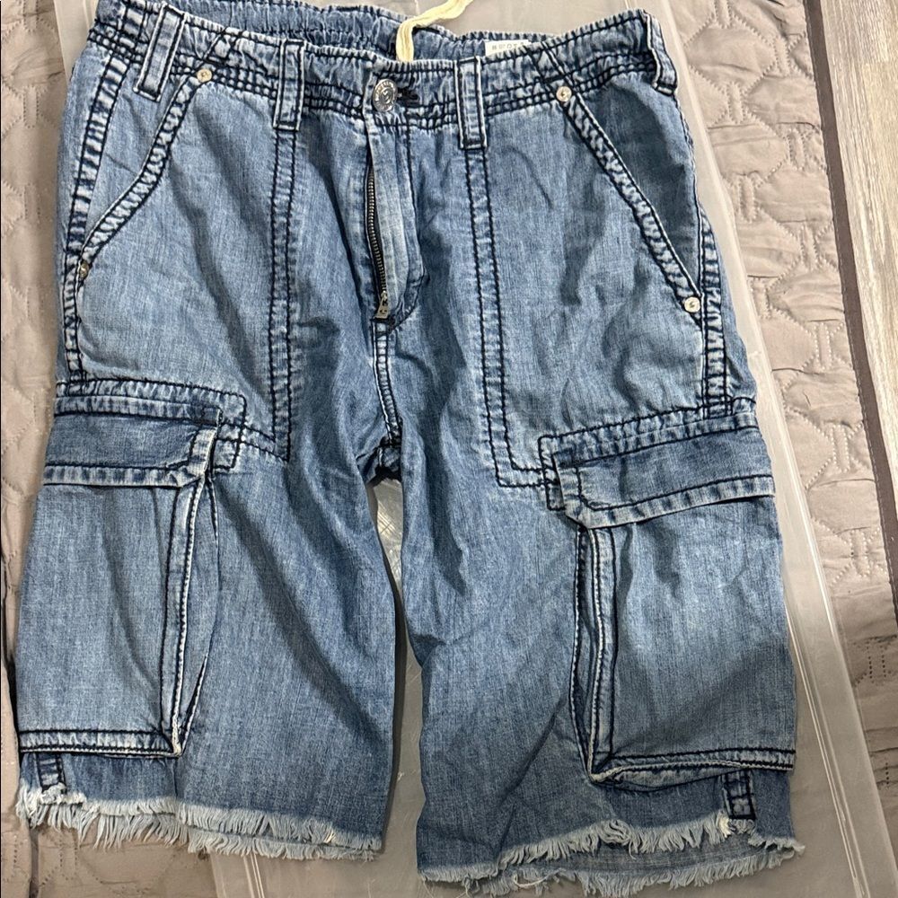 TRUE RELIGION Men's Blue Denim Cargo Shorts